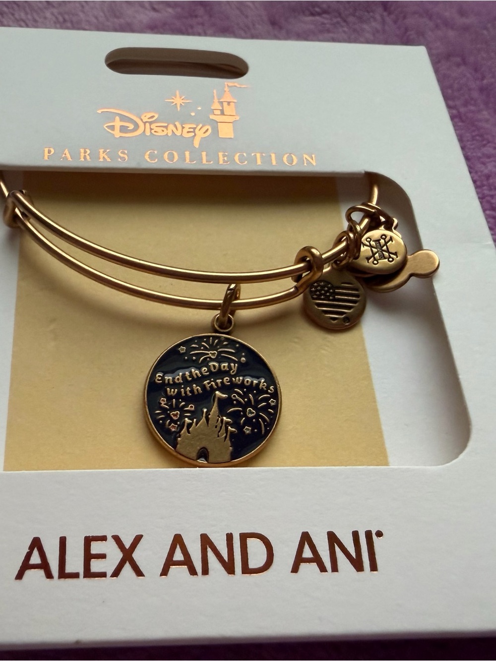 Alex and Ani Gold Tone Disney Parks 'End the Day with Fireworks' Charm Bangle